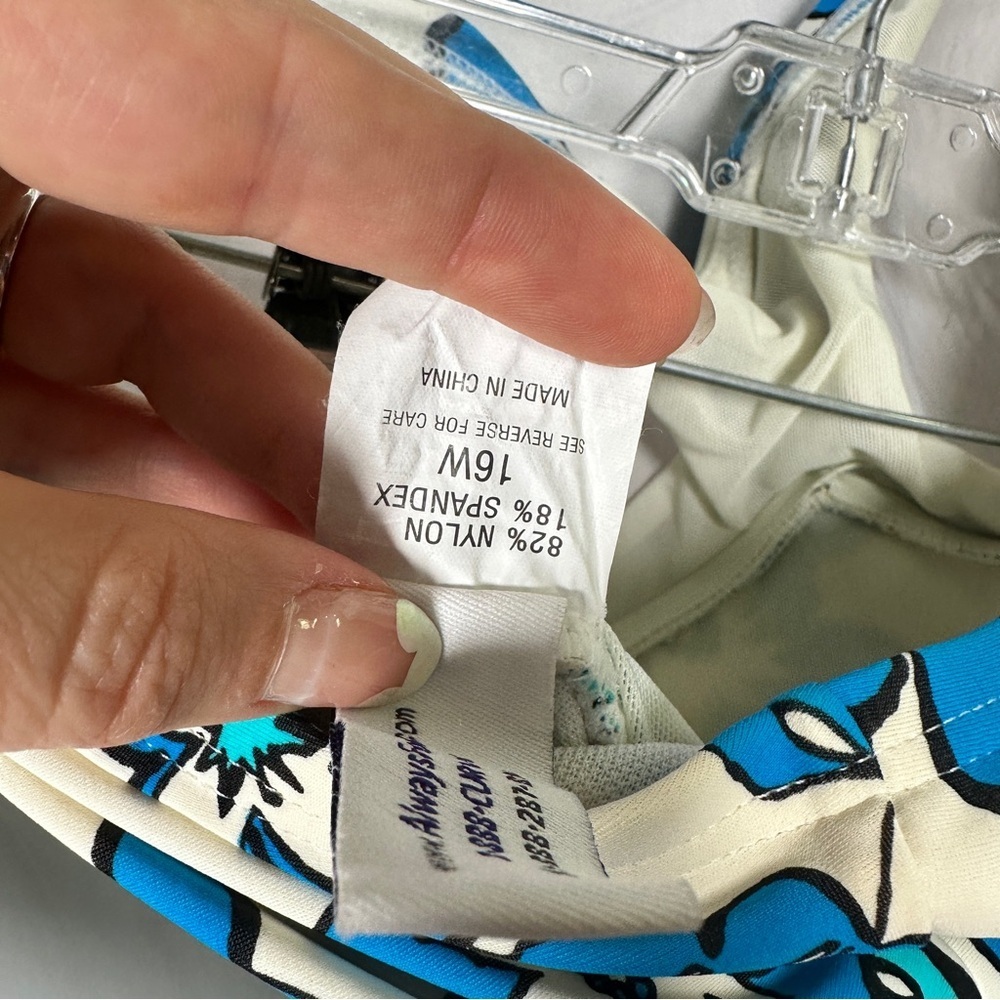 Always For Me Plus Size Halter Ruched Floral Retro Swimdress 16W Blue Vacation - Picture 9 of 12